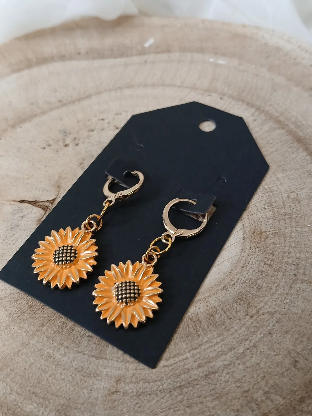 Sunflower Drop Earrings - Yellow Gold Tone